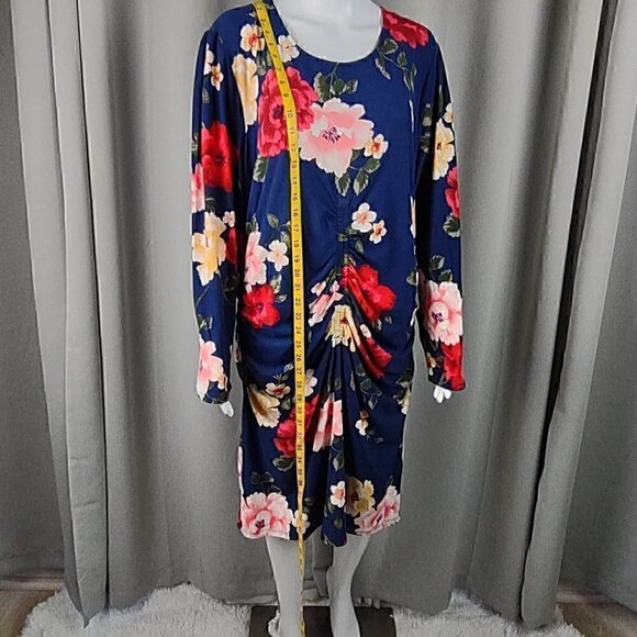 DEREK HEART NAVY BLUE FLORAL DRESS RUCHED SIDES AND FRONT. SIZE 3X - Picture 9 of 14
